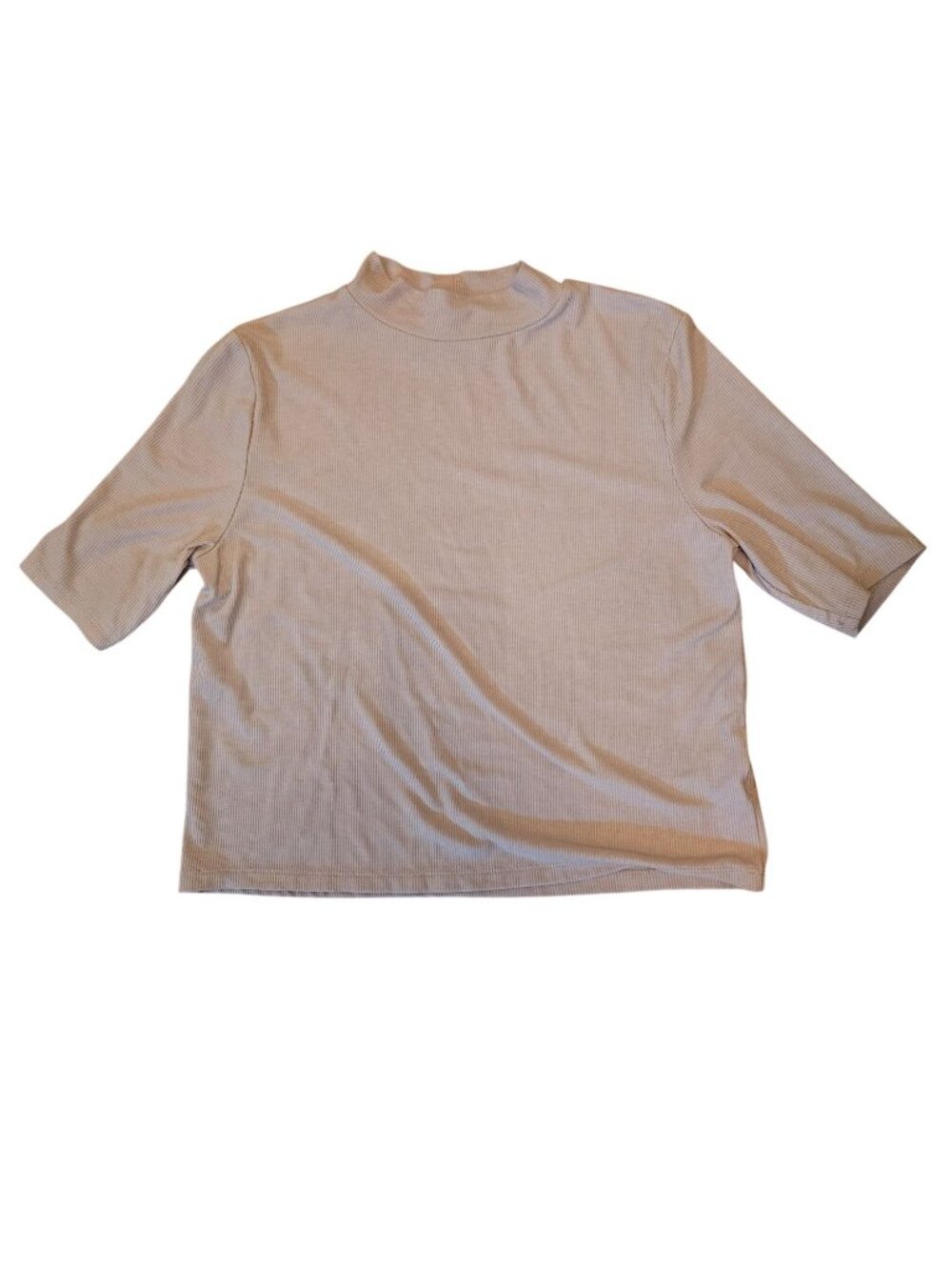 A New Day Womens Beige Ribbed Mock Neck Top Size L Lyocell Blend